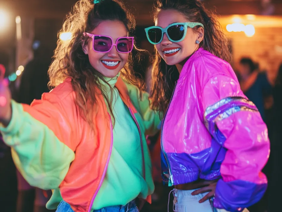 Amies déguisées dansant à une fête costumée